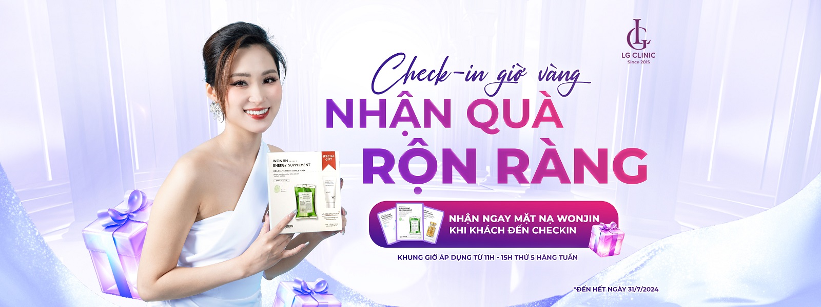 checkin nhận mặtnạ wonjin tại lg clinic