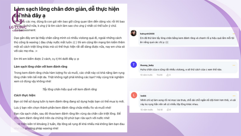 Review phương pháp tẩy lông chân bằng kem đánh răng từ diễn đàn Webtretho