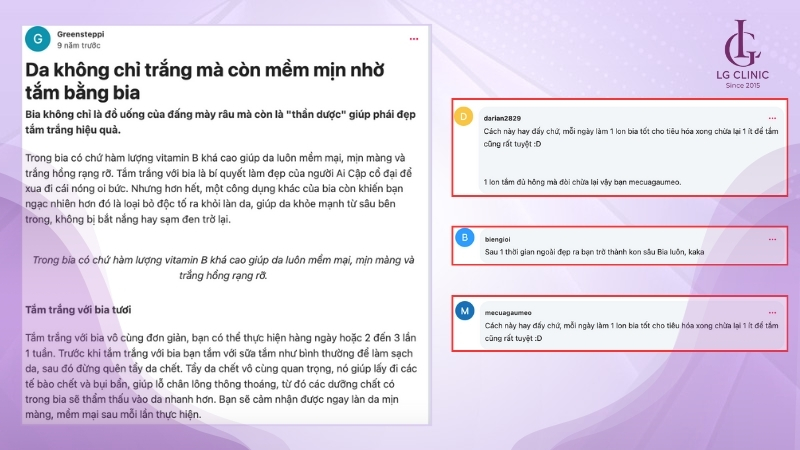 Review cách dùng bia tắm trắng từ diễn đàn làm đẹp Webtretho