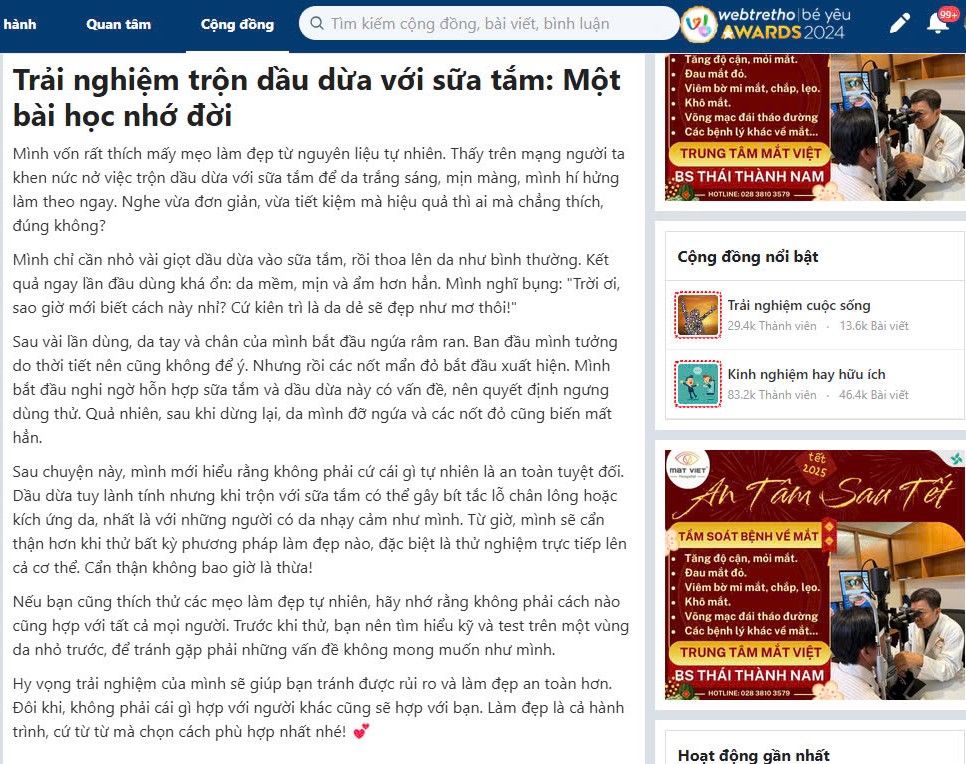 Review làm trắng da bằng dầu dừa trên diễn đàn webtretho