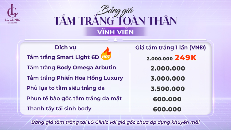 Bảng giá tắm trắng