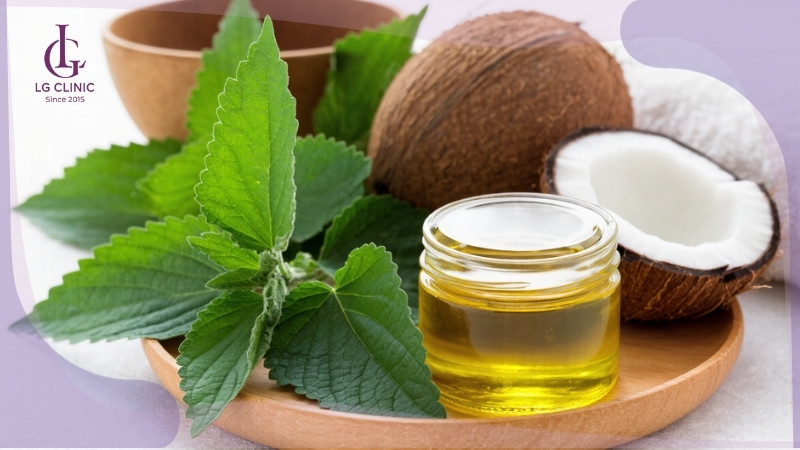 cách tắm trắng da bằng lá tía tô và dầu dừa