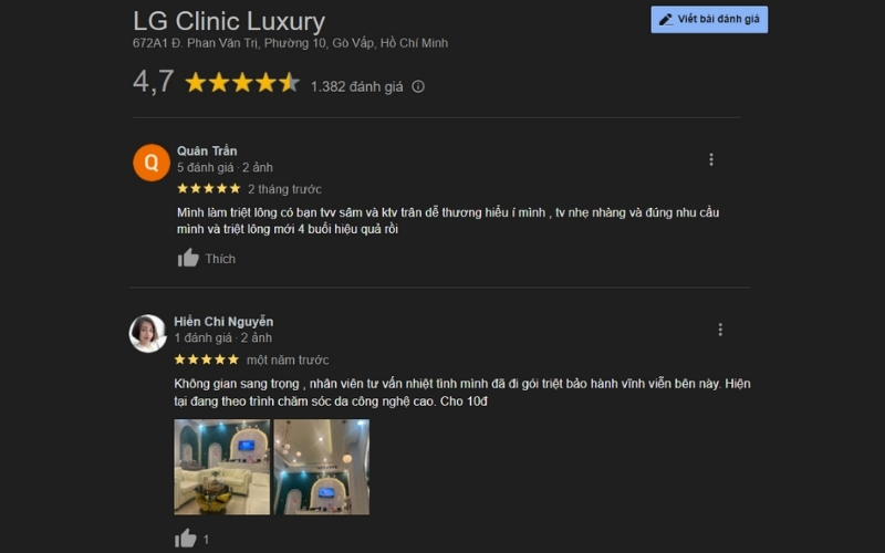Đánh giá của khách hàng trên Google maps