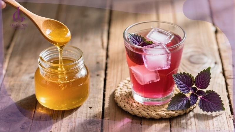 nước lá tía tô và mật ong làm trắng da