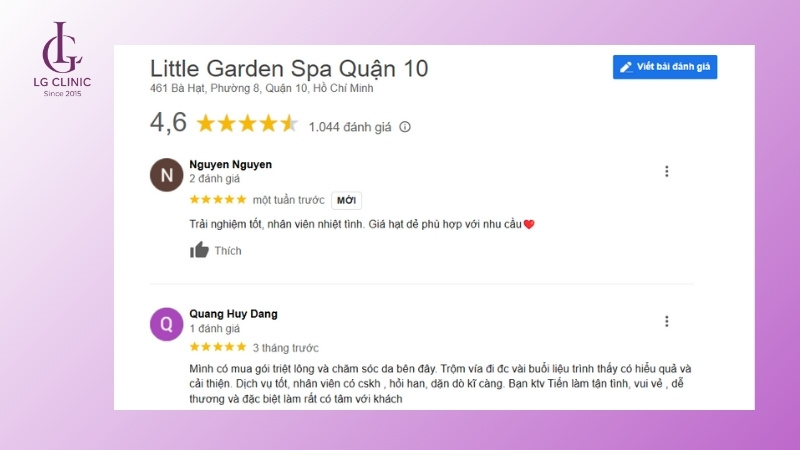Đánh giá 5 sao từ khách hàng sau khi trải nghiệm dịch vụ tại Little Garden Spa quận 10