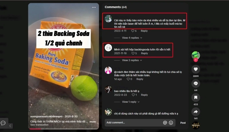review trị thâm nách bằng baking soda
