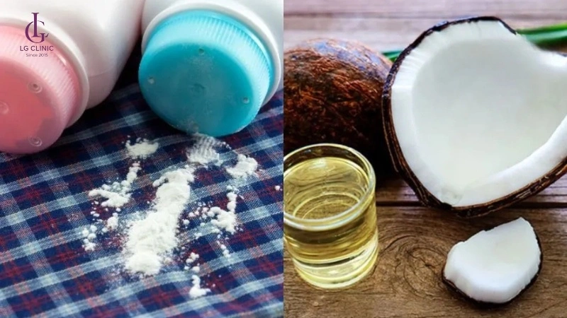 phấn rôm và dầu dừa