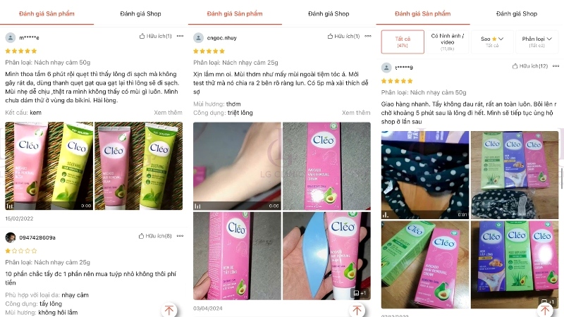 Đánh giá kem tẩy lông Cleo bơ trên sàn Shopee