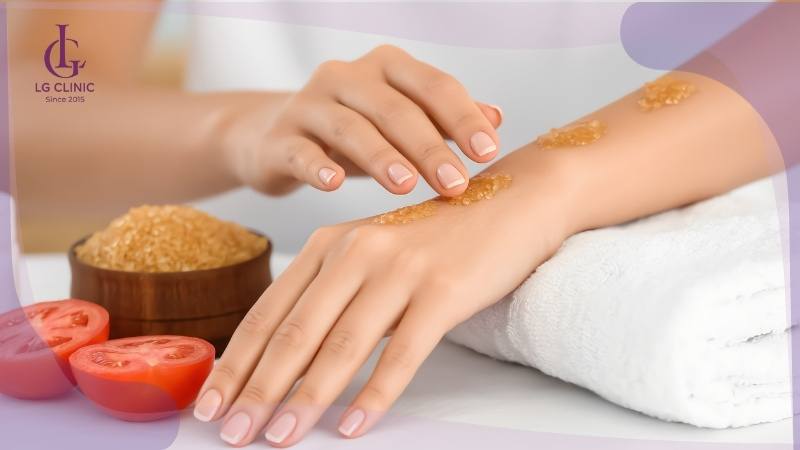 cách làm trắng da tay bằng cà chua và đường mía