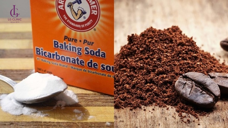 tẩy lông chân không mọc lại bằng baking soda và bã cà phê