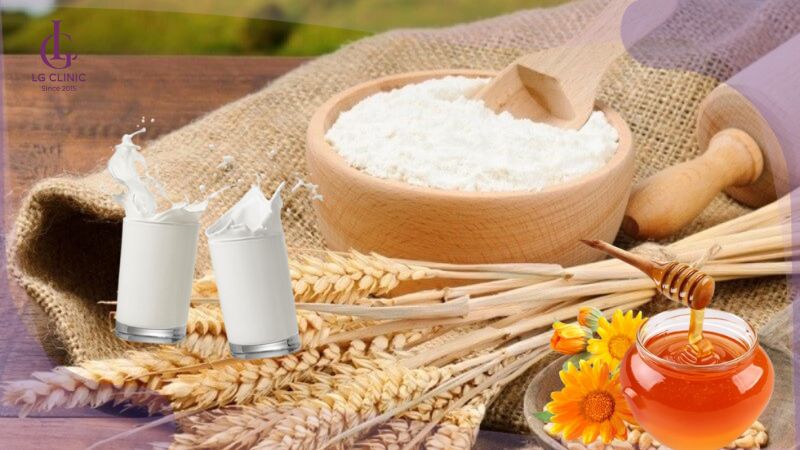 làm trắng da bằng bột mì với sữa tươi không đường và mật ong