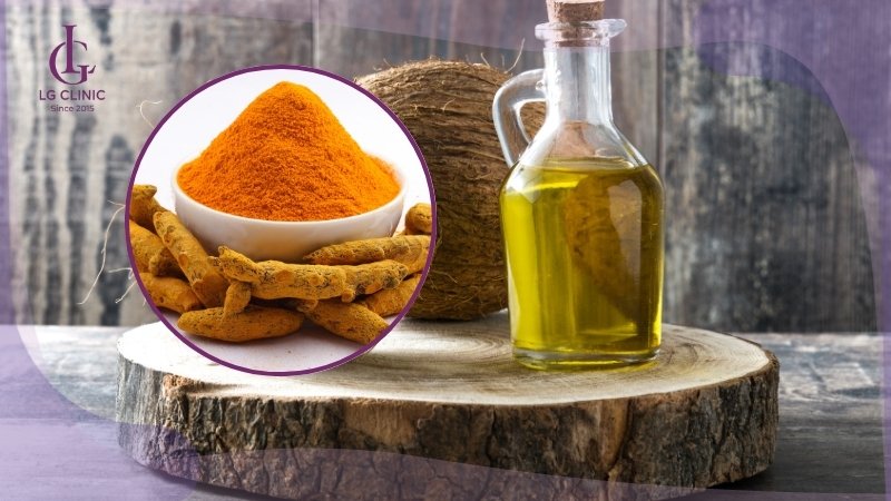 làm trắng da sau sinh bằng nghệ và dầu dừa