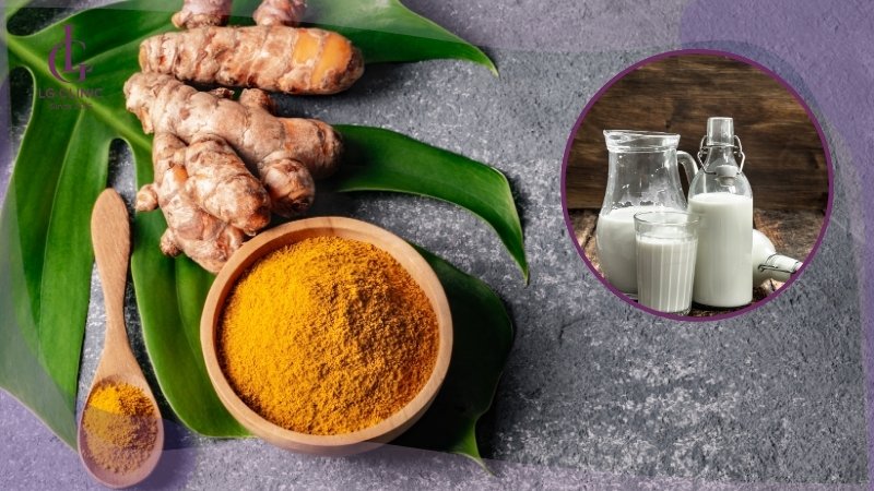 làm trắng da sau sinh bằng nghệ và sữa tươi