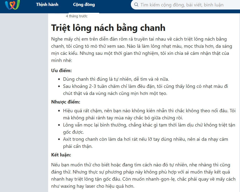 Đánh giá hiệu quả thực tế của mẹo triệt lông dân gian so với công nghệ hiện đại.