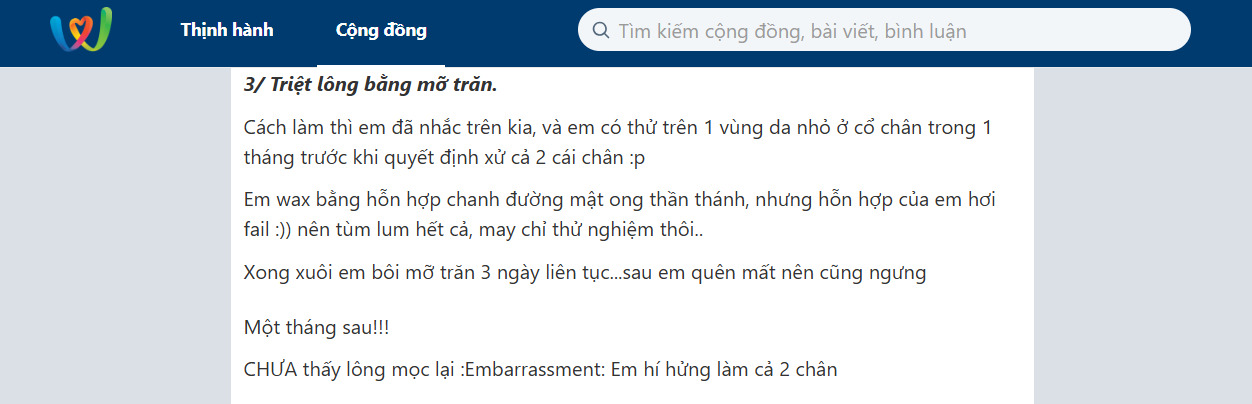 Đánh giá hiệu quả thực tế của mẹo triệt lông dân gian so với công nghệ hiện đại.