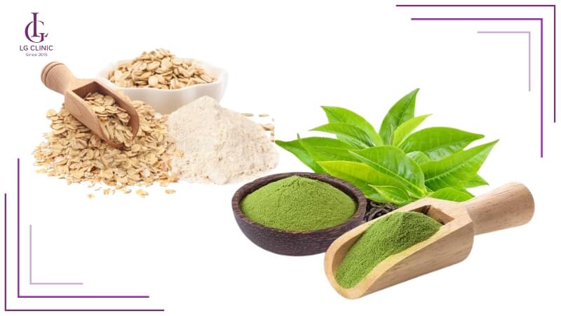 tắm trắng bằng bột trà xanh và bột yến mạch
