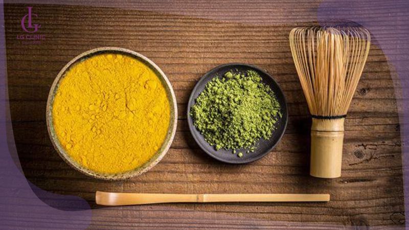 tắm trắng bằng trà xanh và bột nghệ tắm trắng cho da mụn thâm