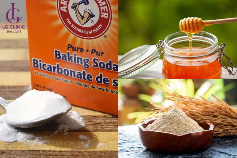 Baking soda, mật ong và cám gạo