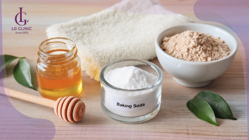 baking soda làm trắng da toàn thân với bột cám gạo và mật ong