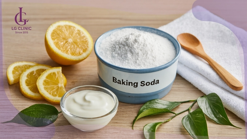 baking soda làm trắng da toàn thân với chanh và sữa tươi