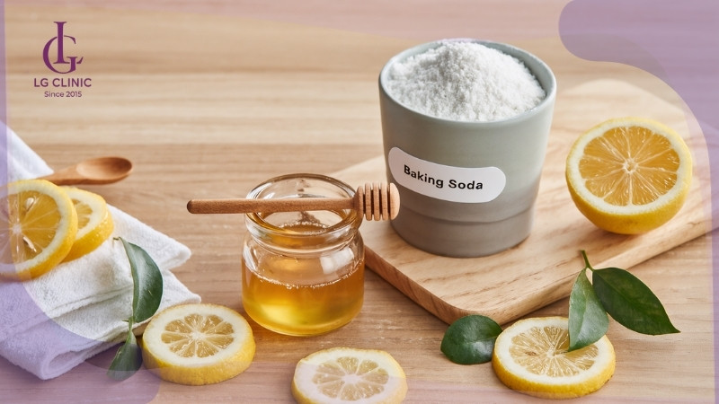 baking soda làm trắng da toàn thân với mật ong và chanh