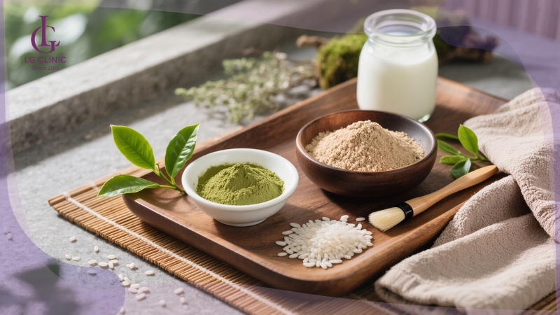 cách làm mặt nạ trắng da từ bột trà xanh và bột cám gạo