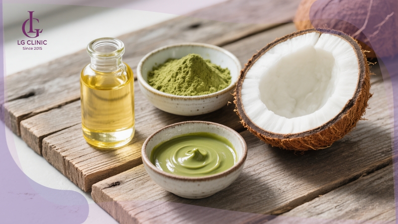 cách làm mặt nạ trắng da từ bột trà xanh và dầu dừa