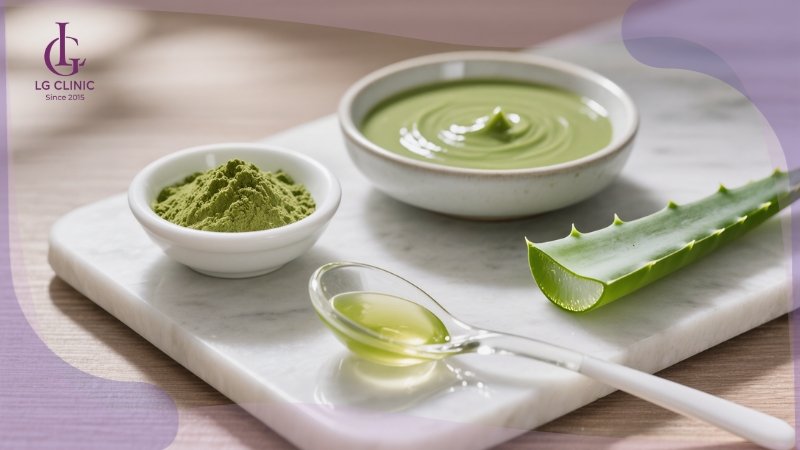 cách làm mặt nạ trắng da từ bột trà xanh và nha đam