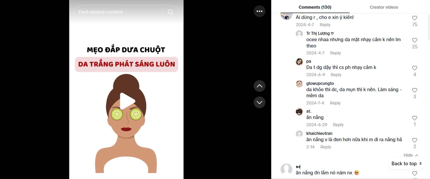 Review cách làm trắng da bằng dưa chuột trên Tiktok