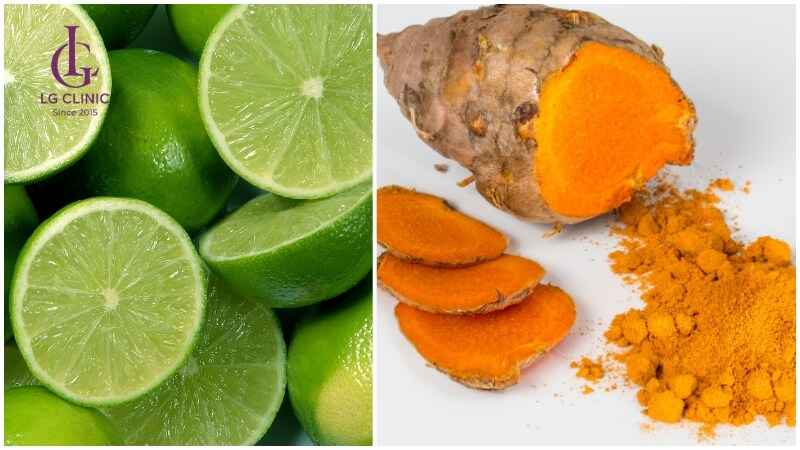 Làm trắng da toàn thân sau sinh bằng nghệ tươi và chanh giúp da sáng đều và giảm thâm.