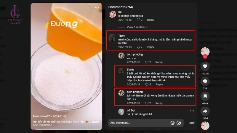 Review về cách làm trắng da toàn thân bằng đường trên tiktok