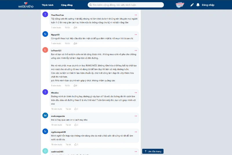 Review về cách làm trắng da mặt bằng cã cà phê trên diễn đàn webtretho