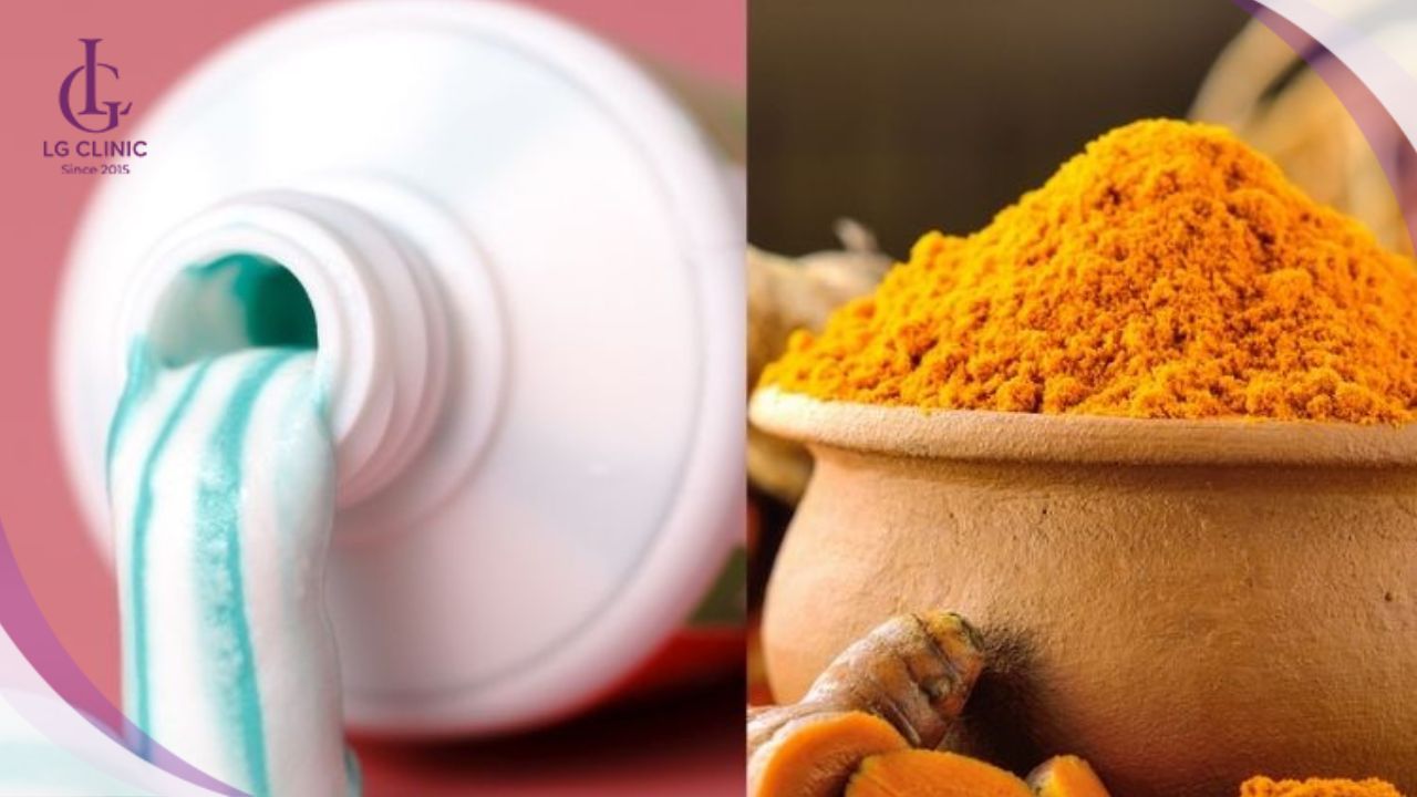 Cách làm trắng da mặt bằng kem đánh răng và tinh bột nghệ giúp da sáng khỏe, mờ thâm.