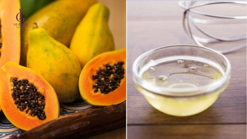 Đu đủ chín và lòng trắng trứng