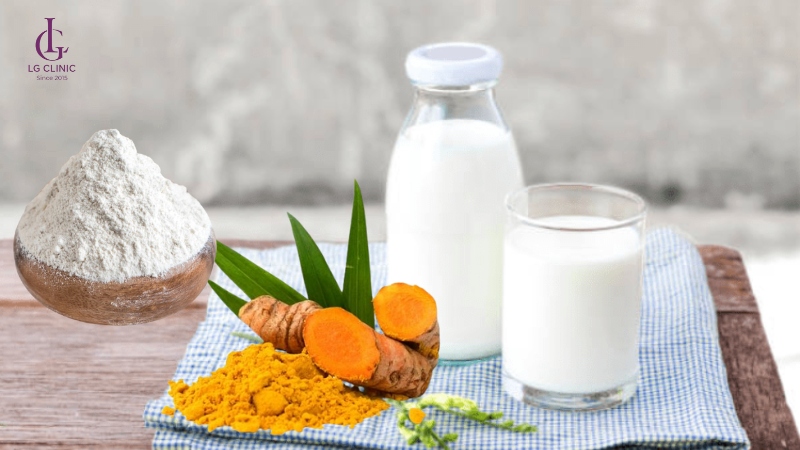 Bột nghệ, bột mì, sữa chua, sữa tươi