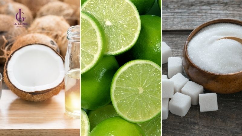 trị thâm mụn bằng dừa, chanh, đường