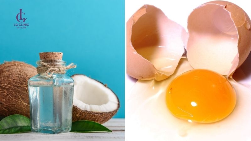 Đắp mặt nạ dầu dừa và lòng trắng trứng