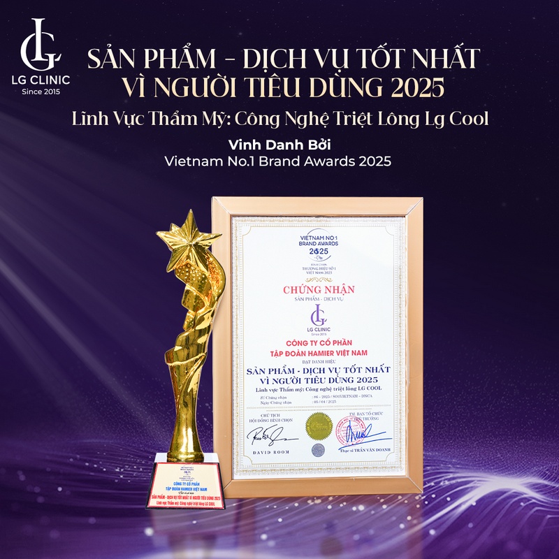 Công nghệ triệt lông LG Cool của LG Clinic đạt danh hiệu “Sản phẩm - Dịch vụ tốt nhất vì người tiêu dùng 2025”