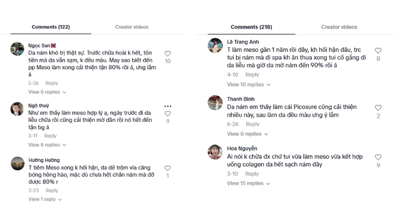 đánh giá từ người dùng khi tiêm meso trị nám