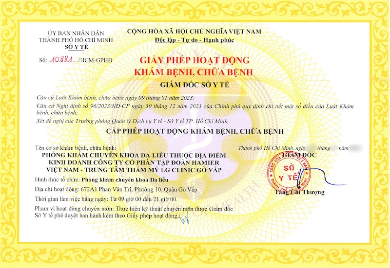 giấy phép của lg clinic
