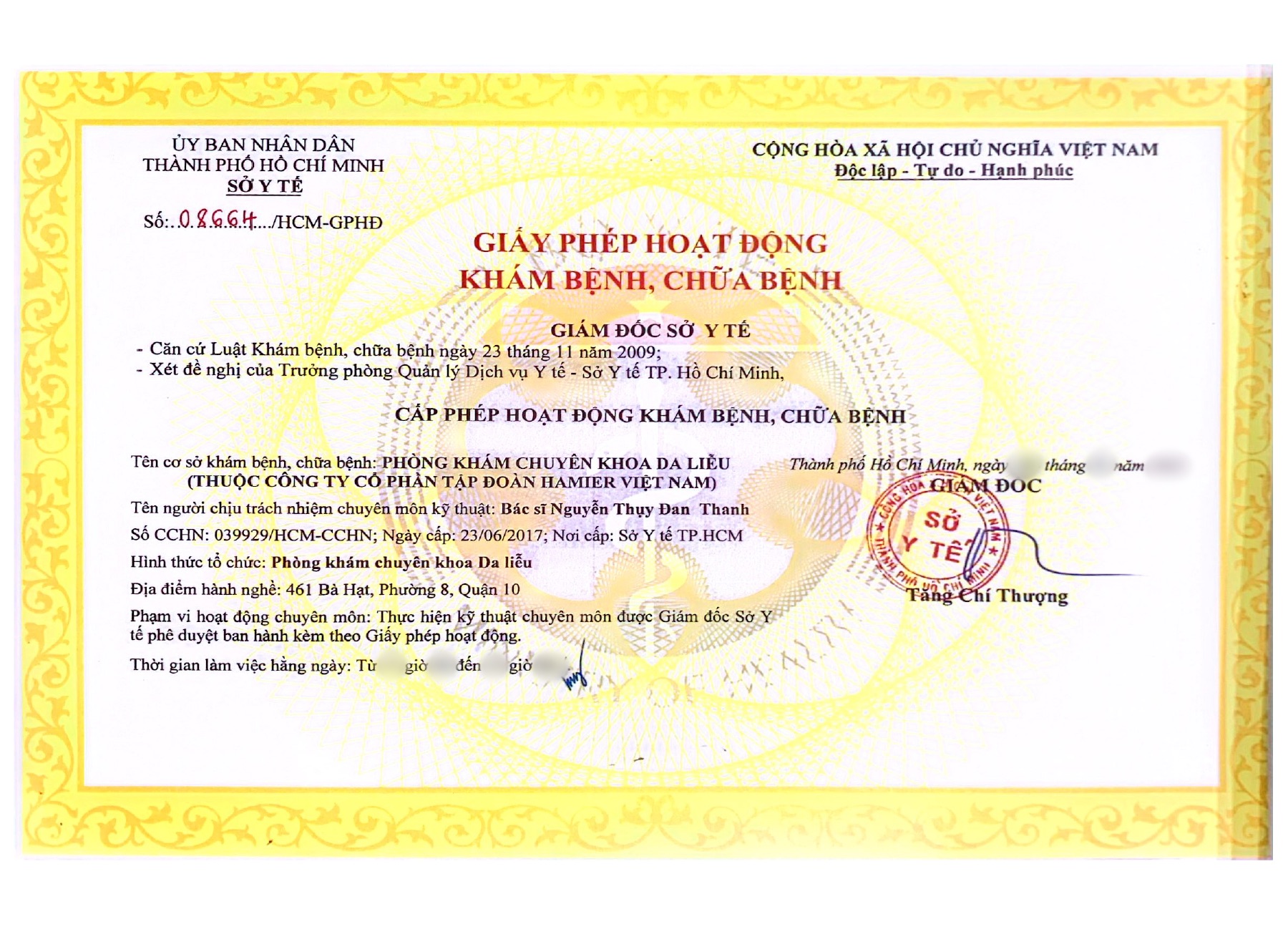 Giấy phép hoạt động LG Clinic Quận 10