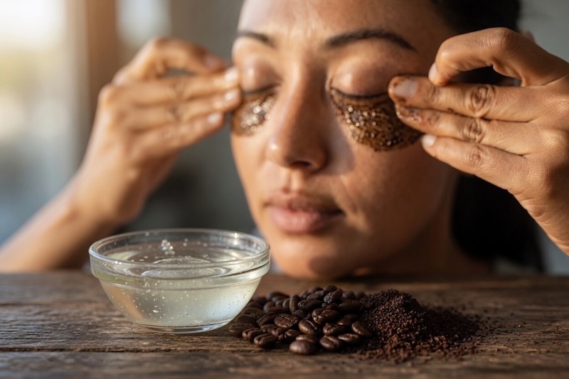 xóa nếp nhăn vùng mắt bằng dầu dừa và cà phê