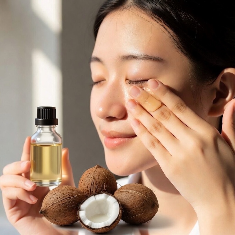 xóa nếp nhăn vùng mắt bằng dầu dừa