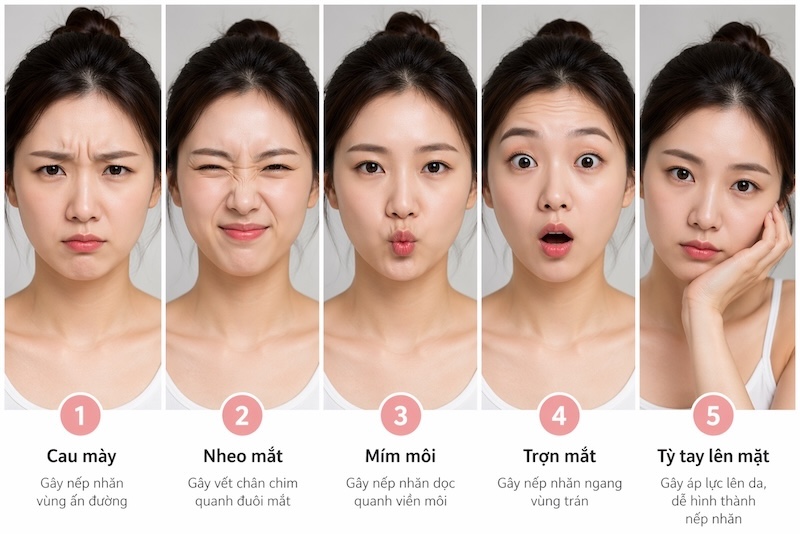 biểu cảm gây nếp nhăn