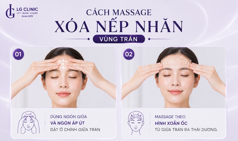 cách massage xoá nếp nhăn trán