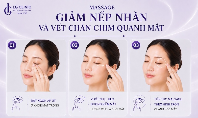cách massage xoá nếp nhăn vùng mắt