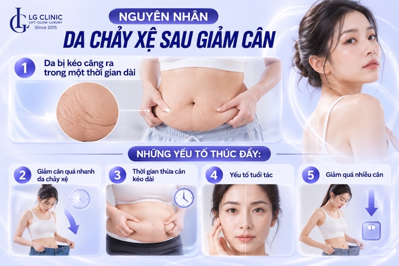 giảm cân xong da bị chảy xệ