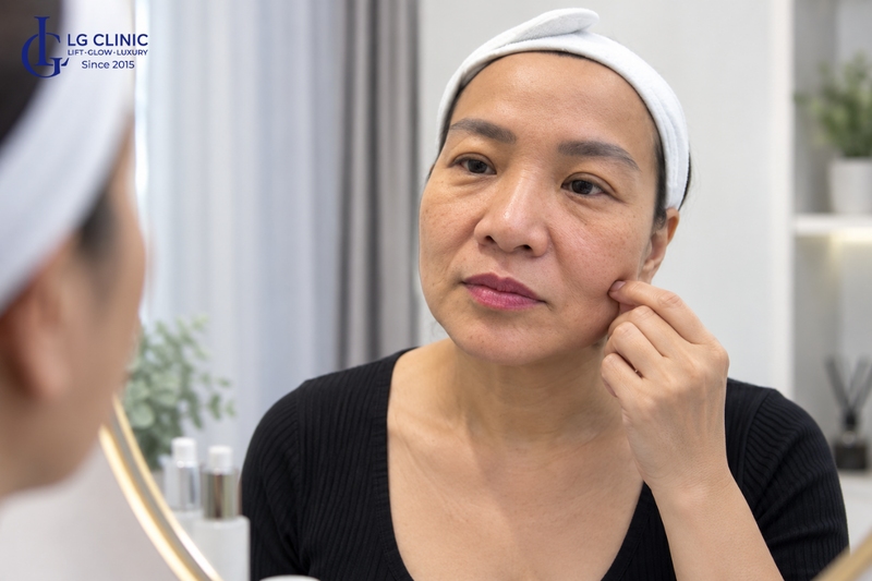 Da mặt bị chảy xệ khiến gương mặt già nua