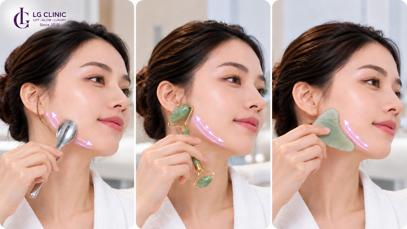 Bài tập massage nọng cằm bằng thanh lăn