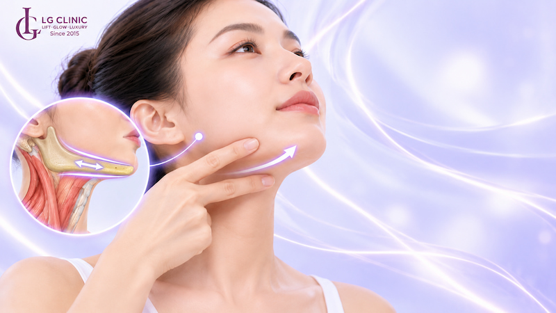 Massage giảm nọng cằm bằng hai ngón tay chữ V
